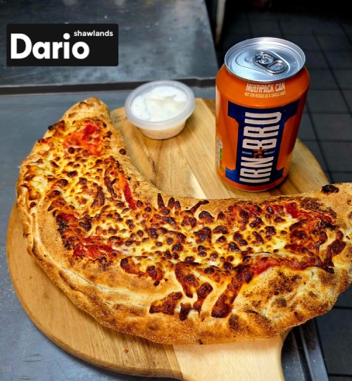 Fresh Calzones with Sauce and Drink Served at Dario Pizzeria 
Shawlands 
